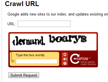 Crawl url Google Crawl url form
