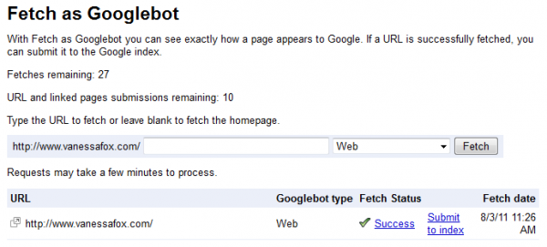 Fetch as Googlebot Giao diện chức năng Fetch as Googlebot