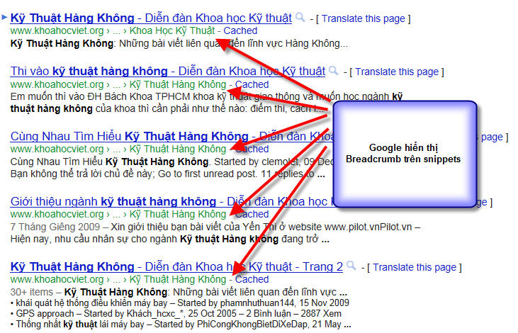 Hình mô tả Google hiển thị breadcrumb của website Cách Google hiển thị breadcrumb trên snippet
