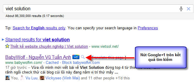 Nút Google+1 trên kết quả tìm kiếm Nút Google+1 trên kết quả tìm kiếm
