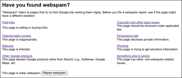 webspam-report-1 Giao diện Google SPAM Report