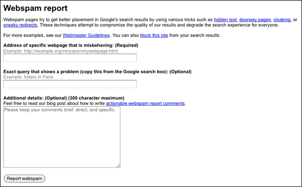 webspam-report-2 Giao diện Google Webspam Report